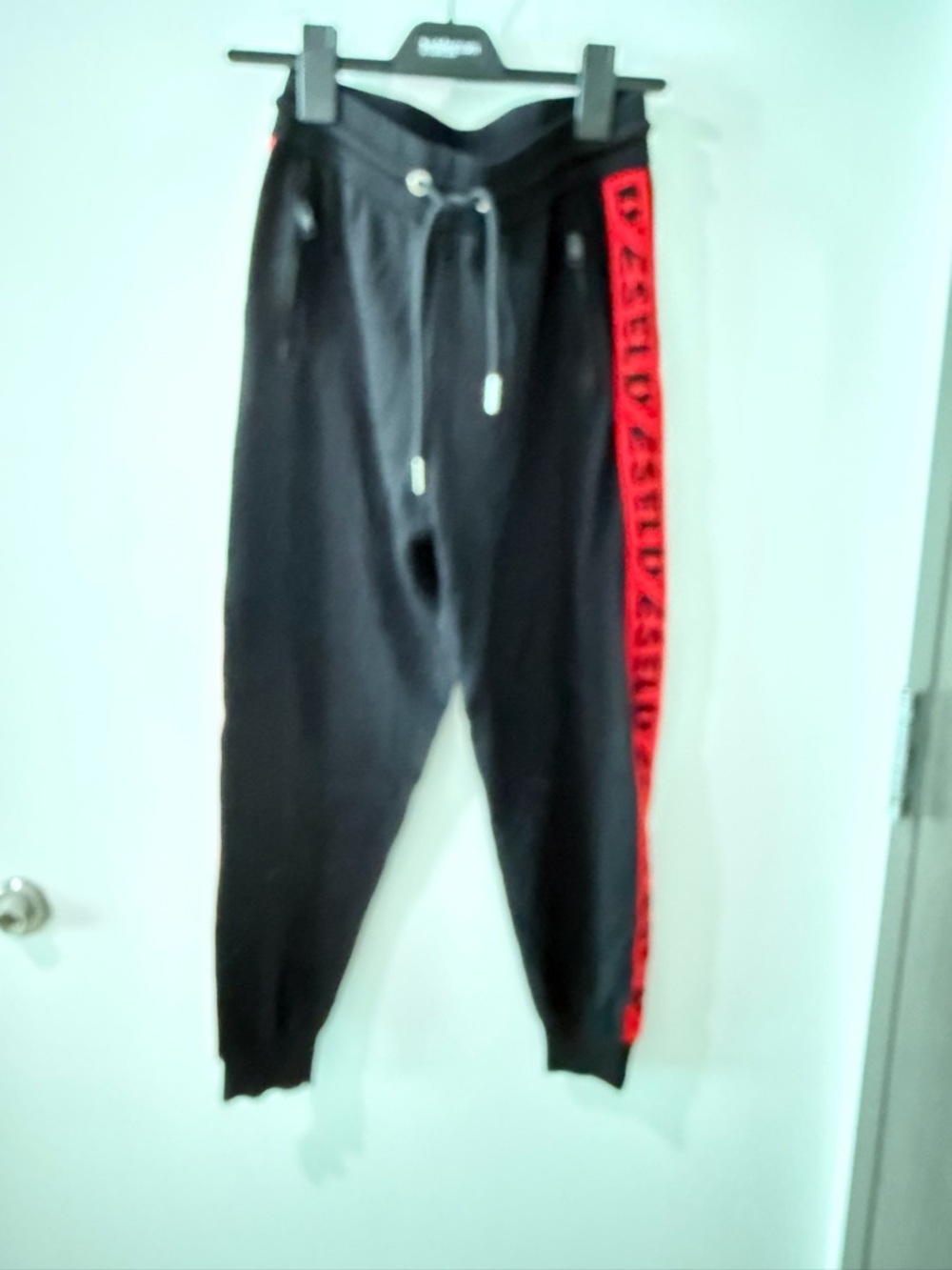 Diesel Black Joggers with Red Side Panel Brand Name